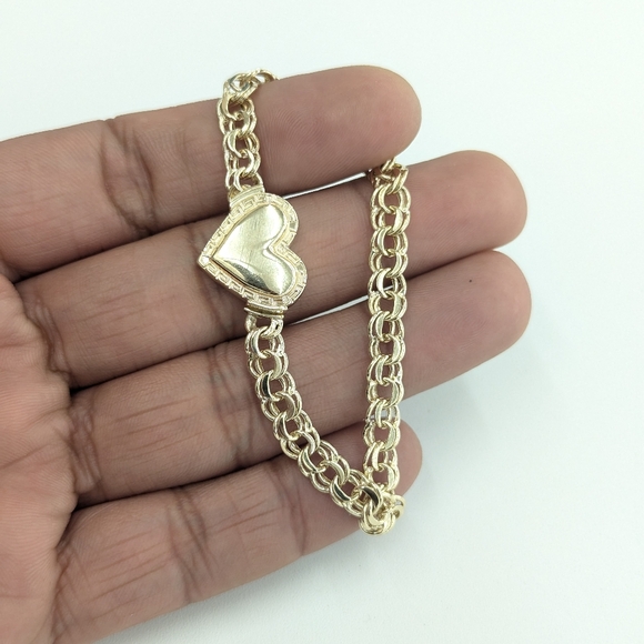 10kt Real Gold Heart Chino Bracelet 7 Inches - Picture 3 of 9